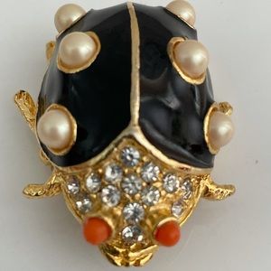 Vintage by KJL GP ladybug brooch black enamel